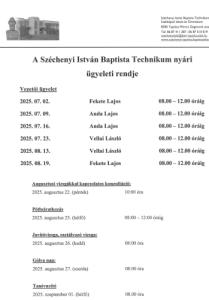 Nyári ügyeleti rend